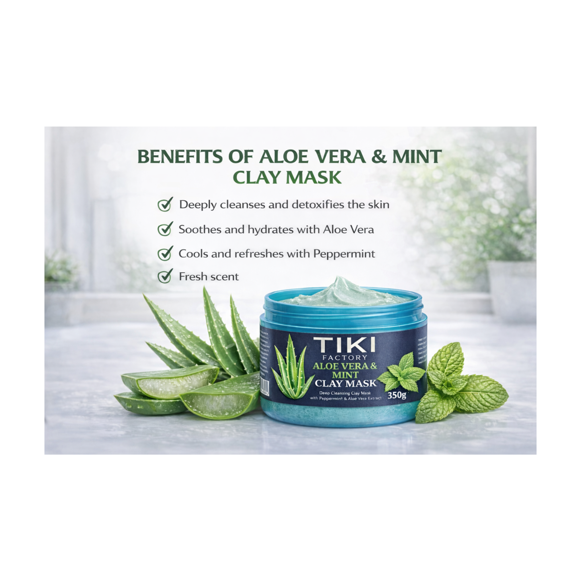TIKI FACTORY FACE CLAY MASK (ALOE VERA MINT) 350ML
